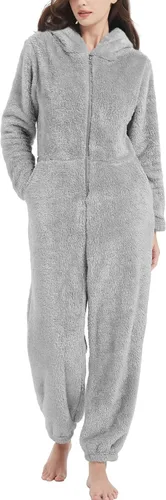 Vista 2 de COZYPOIN Pijama con capucha de forro polar para mujer, con cremallera, ropa de dormir con orejas