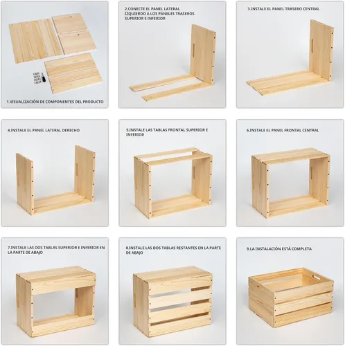 Vista 8 de Cajas de almacenamiento extra grandes de madera de pino, cajas de almacenamiento para discos de vinilo, las cajas de almacenamiento están hechas