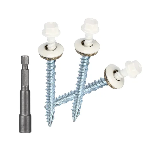 Vista 24 de Tornillos para techos de metal de 10 x 1 pulgada, tornillo para techo de chapa metálica con cabeza hexagonal negra y arandela EPDM para techos
