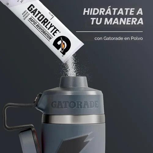 Vista 6 de Botella de agua de acero inoxidable Gatorade "Overtime" de 32 onzas, tapa de rosca, gris