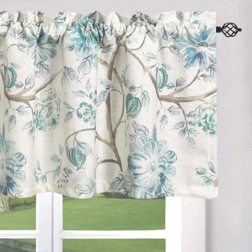 Vista 16 de Leeva Cortinas rústicas de cocina con estampado floral verde mezclado de lino para media ventana, para comedor, bolsillo para barra, cafetería