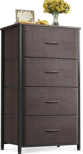 Vista 10 de ODK Cómoda para dormitorio con 4 cajones de almacenamiento, cómoda pequeña cofre de cajones de tela con marco de acero resistente, parte superior