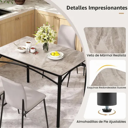 Vista 4 de GOFLAME Mesa de comedor de piedra sinterizada de 43 pulgadas para 4, mesa de cocina rectangular con mesa de mármol sintético y marco de metal, mesa