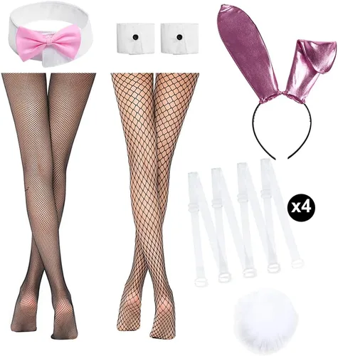 Vista 5 de Disfraz de conejito Senpai para mujer, traje de cosplay de anime de una pieza con orejas de conejo, conjunto de medias