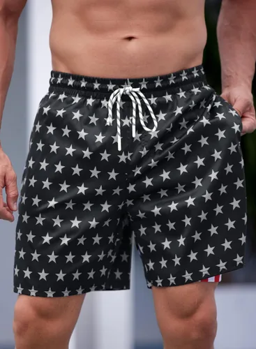 Vista 5 de Traje de baño para hombre con bandera estadounidense con forro de compresión y bolsillos