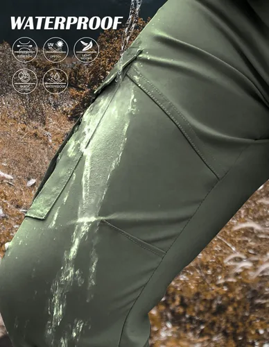 Vista 5 de PULI Pantalones de senderismo casuales para hombre, impermeables, ajustados, elásticos, ligeros, con bolsillos