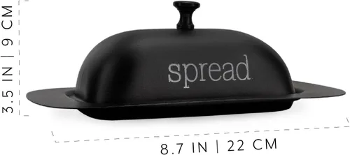 Vista 6 de AuldHome Design Mantequillera grande esmaltada (negro); moderno plato de mantequilla esmaltada con tapa
