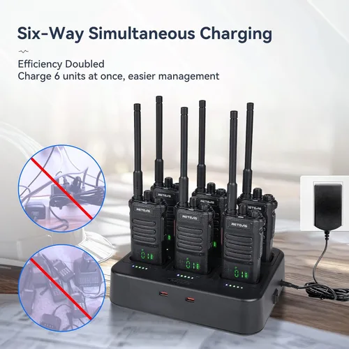 Vista 4 de Retevis RT86 - Radio de 2 vías de largo alcance con cargador de 6 vías para almacén, paquete de 6 High Power Strong Signal, Professional Walkie