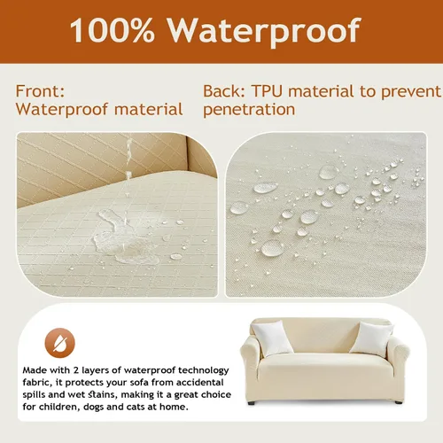 Vista 7 de Tokokimo Funda de sofá biplaza 100% impermeable, protector de muebles a prueba de fugas para niños, mascotas (sofá biplaza, beige) con margen