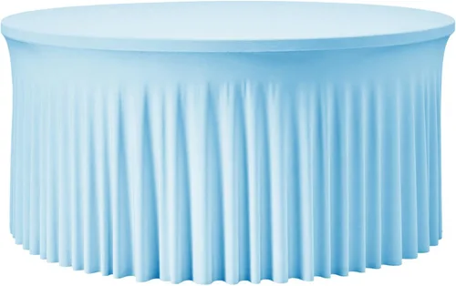Vista 75 de Mantel redondo de 60 pulgadas en negro para mesas de 5 pies, funda de mesa ajustada de elastano con borde elástico y falda, lavable, sin arrugas