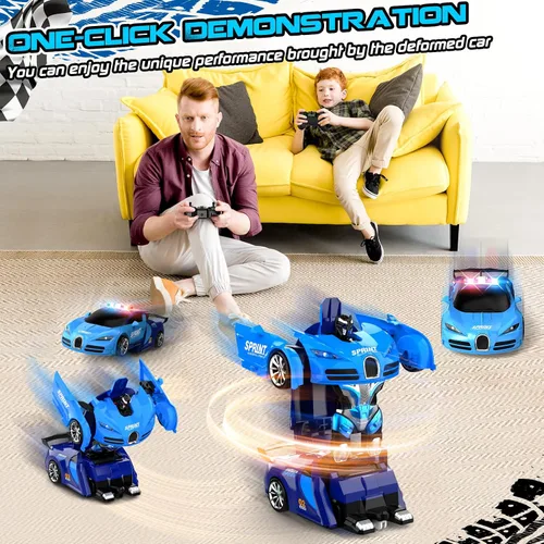 Vista 6 de Carro de control remoto, transformación con un clic en robot, carro de juguetes transformable para niños, deformación suave, modo demostración