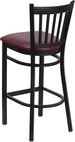 Vista 4 de Flash Furniture HERCULES Series Taburete de bar de metal con respaldo vertical negro para restaurante – asiento de vinilo burdeos