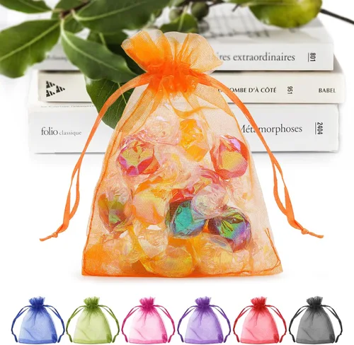 Vista 17 de ANZNKU Paquete de 50 bolsas de organza multicolor de 3 x 4 pulgadas, mini bolsas de regalo para regalos de Pascua, día de la madre, bolsa de joyería