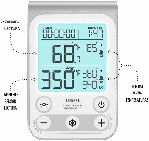 Vista 6 de Lavatools OVT02 Element Termómetro digital para horno, parrilla y ahumador, incluye sonda de temperatura inoxidable de doble sensor