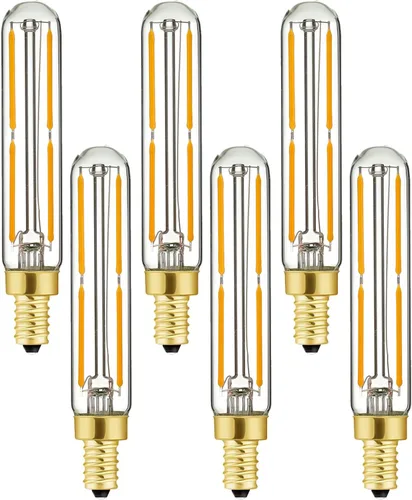 Vista 15 de Leools Bombilla LED regulable de 4 W, igual a 2500 K, ámbar blanco cálido T6 E12, bombilla de 40 vatios para candelabros, ventilador de techo