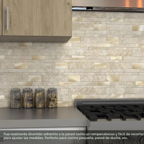 Vista 4 de BeNice Stone Peel and Stick Backsplash - Azulejo lineal de metro beige 10pieza(s)