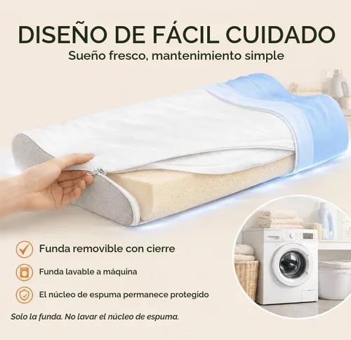 Vista 2 de Almohada de espuma viscoelástica para dolor de cuello, almohada cervical CertiPUR-US® con diseño de doble altura, funda de enfriamiento, soporte