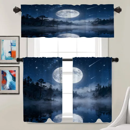 Vista 256 de Batmerry American Flag Ink Dot Blackout Tier Curtains, Red Blue White Stars Abstract Thermal Insulated Half Curtain Rod Pocket Small Valance for