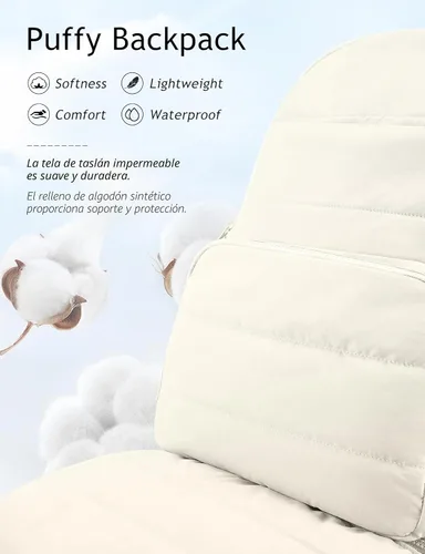 Vista 6 de Mochila de viaje Uselike para mujeres, mochila para portátil de 15.6 pulgadas, mochila universitaria acolchada, mochilas de trabajo bonitas, Beige