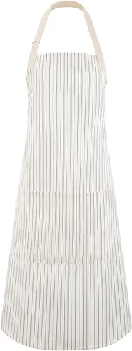 Vista 6 de Adjustable Bib Apron for Women Men, 80% Cotton Striped Cooking Apron with Large Pocket, Water Repellent