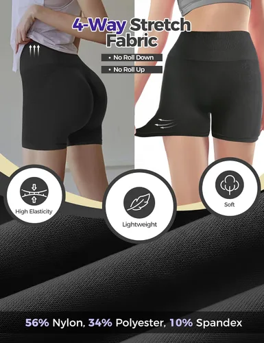 Vista 5 de Buauty Pantalones cortos de gimnasio para mujer, sin costuras, pantalones cortos de entrenamiento de yoga de cintura alta, pantalones cortos