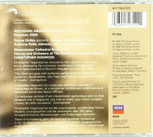 Vista 2 de Mozart - Requiem Kirkby Watkinson Rolfe Johnson D. Thomas AAM Hogwood