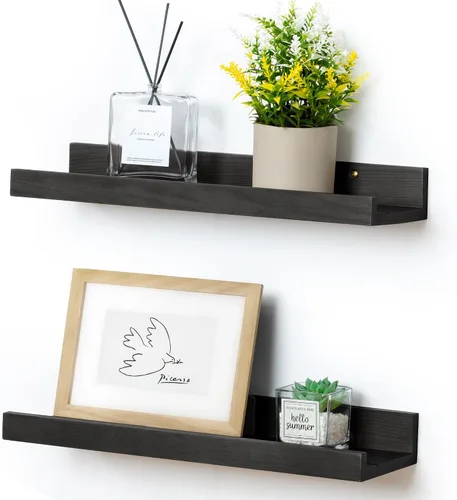 Vista 35 de FLYJOE Estante de repisa de fotos para pared, 24 pulgadas de madera de fresno maciza, estantes para libros de guardería, estantes flotantes