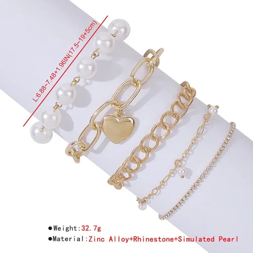 Vista 7 de Zeelina Pulsera de gargantilla de diamantes de imitación con cadena de clip de perlas doradas apilable ajustable conjunto de joyería de moda