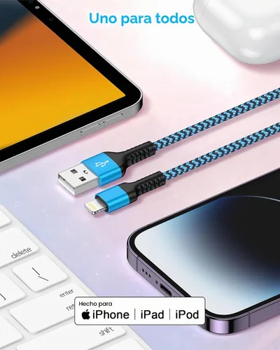Vista 7 de Cable cargador para iPhone 14 13 12 11 Pro Max XS XR X SE, iPad