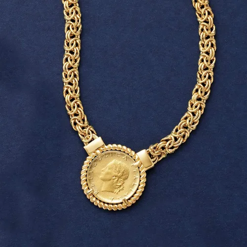 Vista 5 de Ross-Simons Italian 18kt Gold Over Sterling Replica Lira Coin Byzantine Necklace
