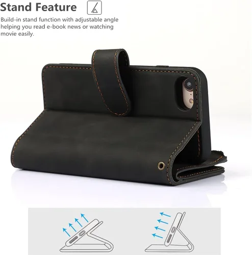 Vista 6 de iCoverCase Funda para iPhone SE (2022)/SE (2020)/7/8/6/6S con tarjetero y soporte para tarjetas, funda magnética desmontable de piel sintética