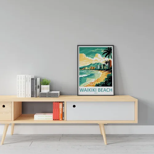 Vista 4 de Waikiki - Arte de pared para colgar en la pared en la playa Waikiki, decoración del hogar, Waikiki Beach Art Lovers Hawaii Art Lover Print Artwork#2
