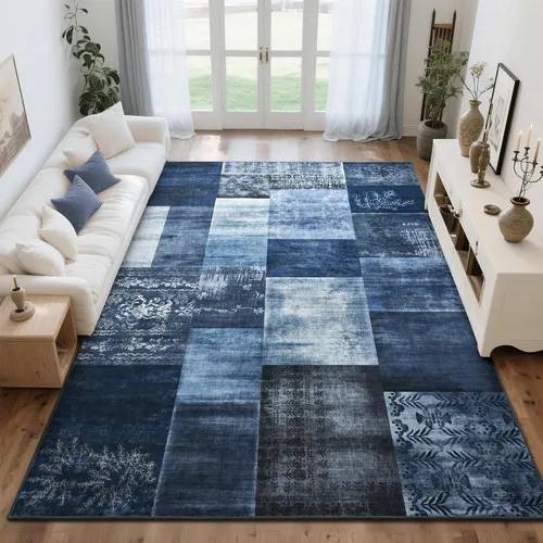 Vista 19 de Tepook Alfombras de área de 5 x 7 pies para sala de estar, alfombra geométrica grande moderna para dormitorio, alfombra de retazos lavable