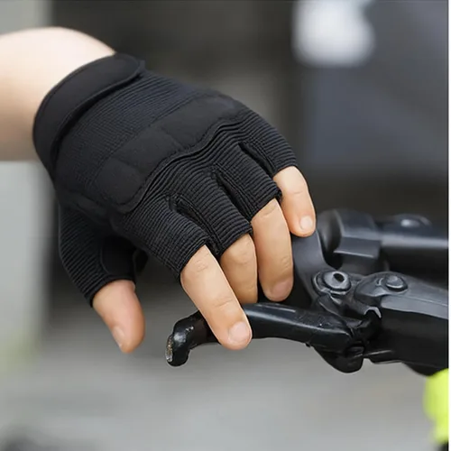 Vista 5 de Guantes tácticos de medio dedo para montar en bicicleta, antideslizantes, militares, para entrenamiento al aire libre, ciclismo, camuflaje, guantes