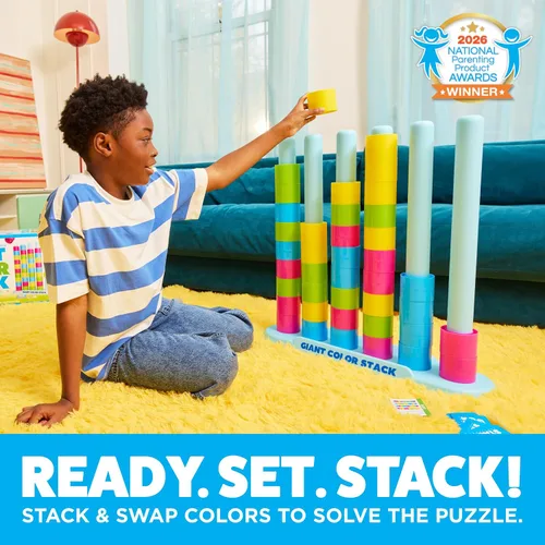 Vista 2 de Giant Color Stack Challenge de Relatable - Ganador del Premio Nappa 2025, juego de apilamiento de estrategia con 50 rompecabezas, actividad de patio