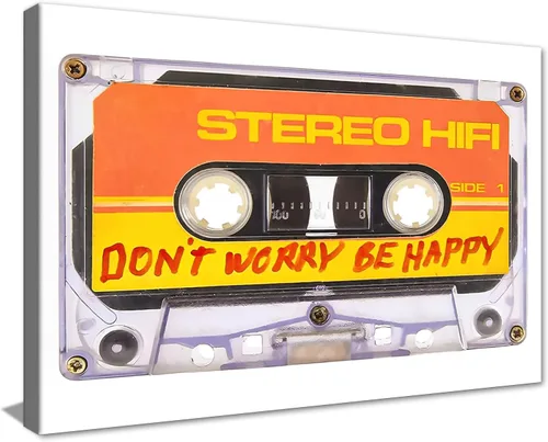Vista 38 de MAMAGO Impresiones de cinta vintage de cassett motivacional, decoración de pared, cinta azul HD que hace que la felicidad sea más fuerte