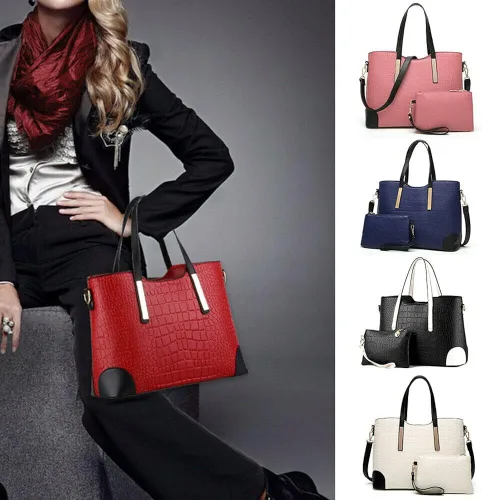 Vista 5 de Bolso de mano para mujer bolso de mano cartera de cuero suave juego de 2