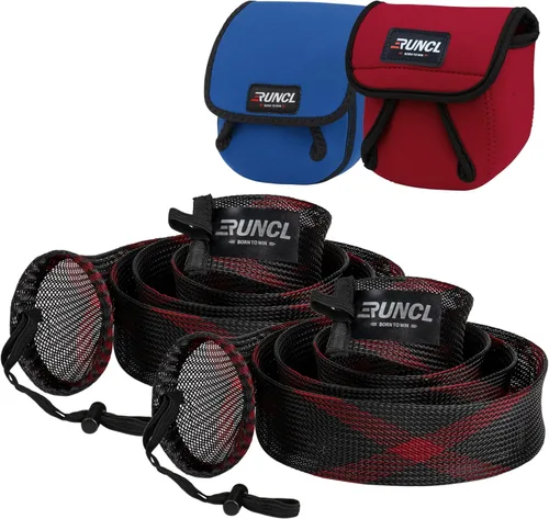 Vista 10 de RUNCL Fundas para caña de pescar y bolsas de carrete, calcetines de caña de hilar/fundición y cubiertas de carrete de spinning/baitcasting, solución