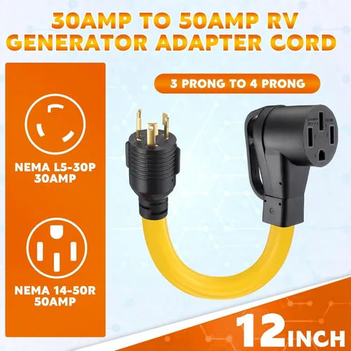 Vista 2 de Tellegloww Cable adaptador de generador RV de 30 amperios a 50 amperios NEMA L5-30P a 14-50R, cable adaptador de corriente macho de 3 clavijas a