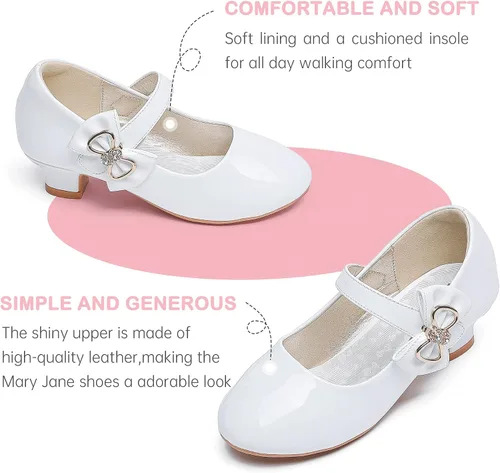 Vista 5 de Dufannie Zapatos de vestir para niñas, zapatos de tacón bajo de princesa, zapatos planos con purpurina para bodas y fiestas