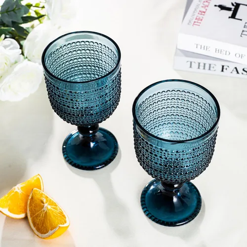 Vista 5 de Bandesun Juego de Copas de Vino Azules con Bordes de Perla Set de 6 - Vasos de Cristal Vintage para Bebidas