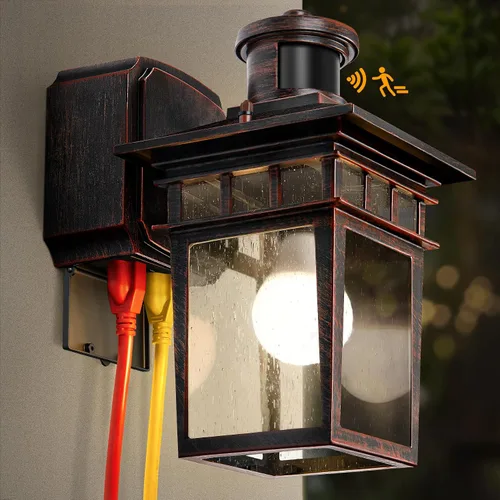 Vista 8 de Luces de Porche Exteriores con Sensor de Movimiento con Toma GFCI, 3 Modos de Luminaria Exterior del Anochecer al Amanecer, Luminaria de Iluminación