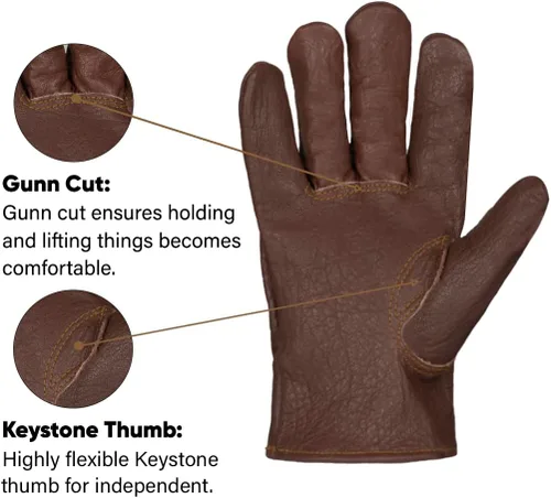 Vista 2 de Guantes de cuero de búfalo premium, guantes de trabajo sin forro (marróncoñac)