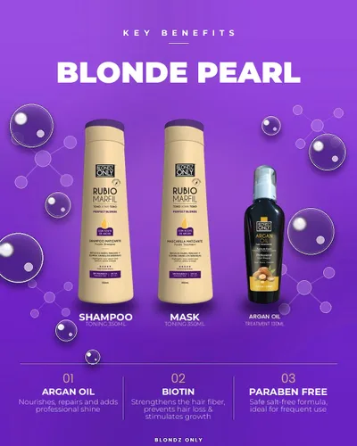 Vista 7 de Mascarilla tonificante púrpura para el cabello, elimina el cobrizo, neutraliza los tonos amarillos y naranjas, Rubio Marfil Rubio Rubio Perla