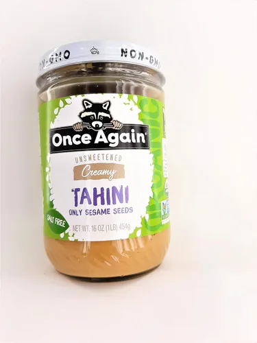 Vista 3 de Once Again Tahini de sésamo natural, sin sal, sin azúcar, tarro de 16 onzas, el embalaje puede variar