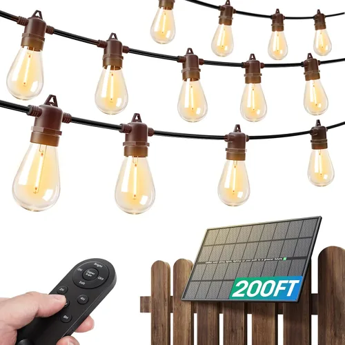 Vista 14 de addlon Cadena de luces solares de 54 pies (48+6) para exteriores, impermeables con carga USB y control remoto - Luces de patio con energía solar