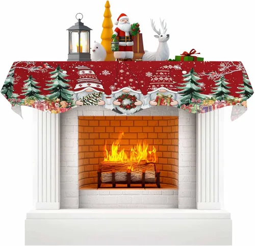 Vista 9 de Bufanda roja de gnomos de Navidad, decoración de chimenea para sala de estar, bolas de árbol de Navidad, copo de nieve de invierno, chimenea