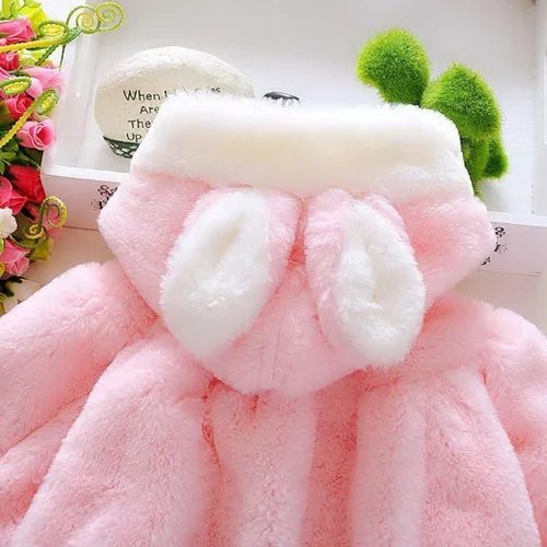 Vista 4 de Happy Cherry Abrigo cálido de piel para bebés y niñas, abrigo con capucha, bonito traje para exteriores