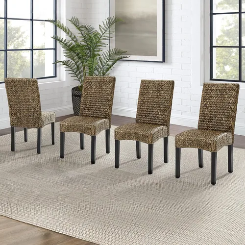 Vista 2 de Crosley Furniture Edgewater - Juego de 4 sillas de comedor de ratán de fibra natural tejidas a mano, color hierba marina