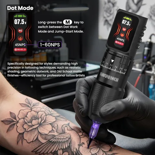 Vista 6 de Wormhole - 2 pistolas de tatuaje de batería de 2,300 mAh, máquina de tatuaje inalámbrica, 7 trazos ajustables, pantalla inteligente con 3 modos